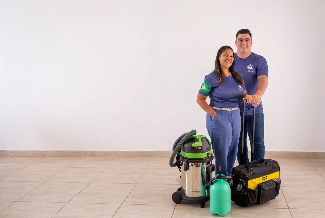 Proprietários da L7 Service com seus equipamentos de trabalho